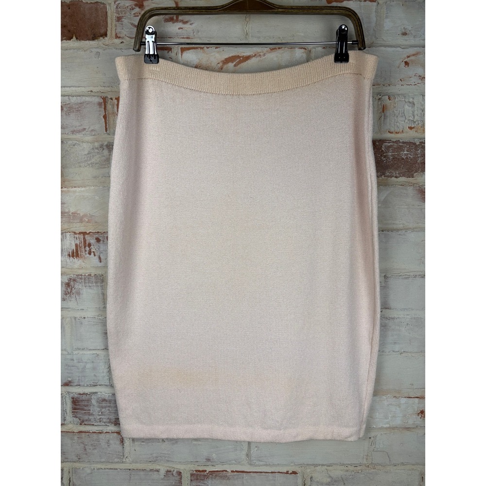 St. John Collection Knit‎ Pencil Skirt Cream Wool Blend Vintage Quiet Luxury